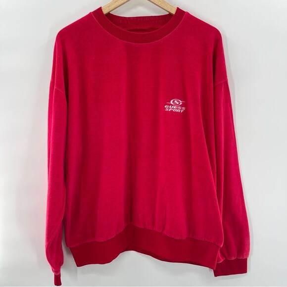 Vintage 80's/90's GUESS SPORT Streetwear USA Velour Baggy Sweatshirt XL - Picture 1 of 8